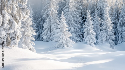 Wallpaper Mural A serene winter landscape featuring snow-covered trees and soft, undulating snowdrifts under a bright sky. Torontodigital.ca