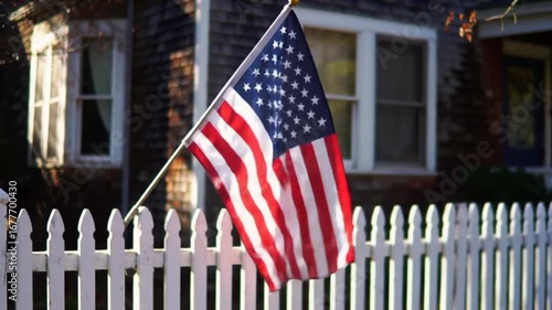 American flag outside house