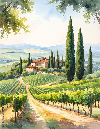 Tuscan Vineyard Landscape Painting