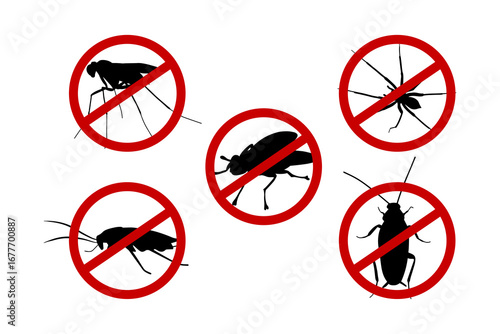 Pest Control Icon Set. Forbidden Insects.