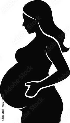 Silhouette of a pregnant woman holding her belly in profile view symbolizing maternity and new life silhouette