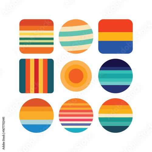 Free Download Colorful Geometric Shapes with Horizontal Stripes – Icon and Logo Design Elements Set