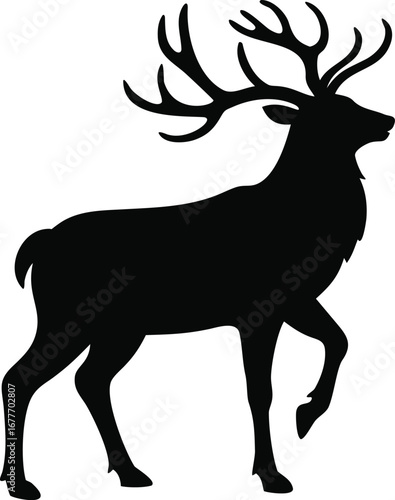 Majestic stag silhouette prancing forward elegance of wildlife majestic antlers graceful movement nature's beauty captured silhouette