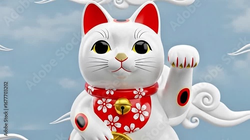 Video, Japanese lucky cat maneki-neko and Japanese traditional cloud setting