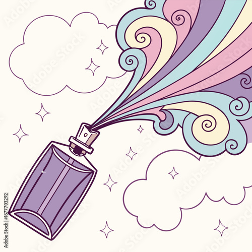 Elegant perfume bottle shattering into a vibrant explosion of colorful mist and particles symbolizing fragrance release and sensory experience perfect for beauty and lifestyle branding