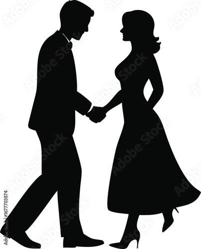 Romantic couple dancing together holding hands silhouette romantic evening outdoor celebration silhouette