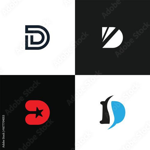 Elegant Alphabet D Logo Design Set – 4 Modern Minimal Letter D Monogram Branding Icons