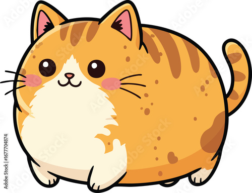 Cute Cartoon Chubby Orange Tabby Cat Illustration Isolated on White Background


