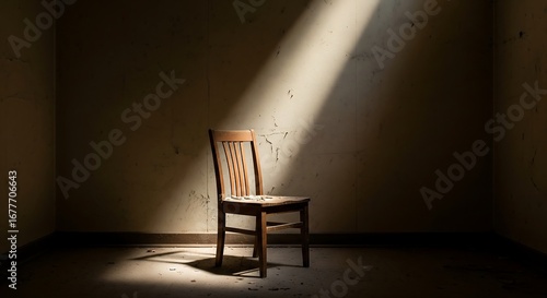Chair with a Light Beam from Above and a Secretive Vibe