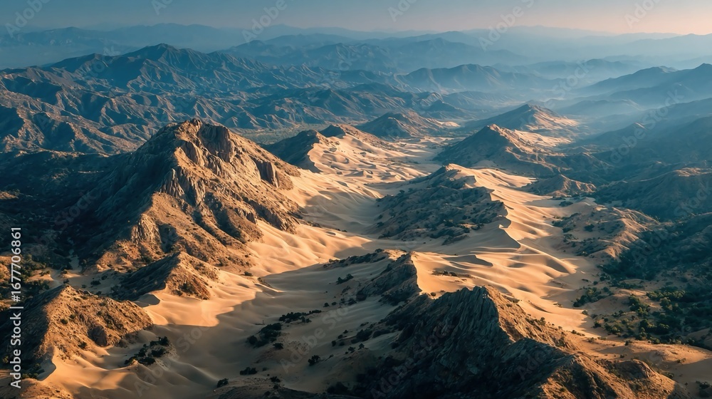 Fototapeta premium Sand dunes shaped by wind in coastal or desert areas, ideal for fragile ecosystems, natural formations, and shifting landscapes imagery