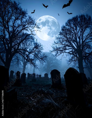 Halloween night cemetery