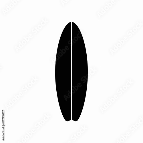 Minimalist black silhouette of a surfboard on a white background