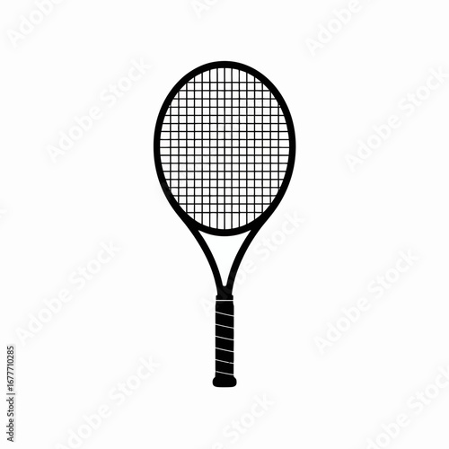 Simple black outline tennis racket icon on white background