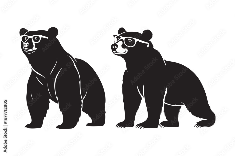 Fototapeta premium Two black bears wearing glasses standing together