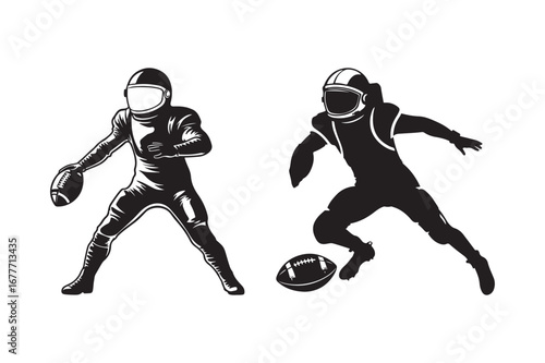 Silhouettes of two american football players in action