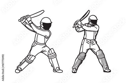 Two cricketers batting in a sketch style