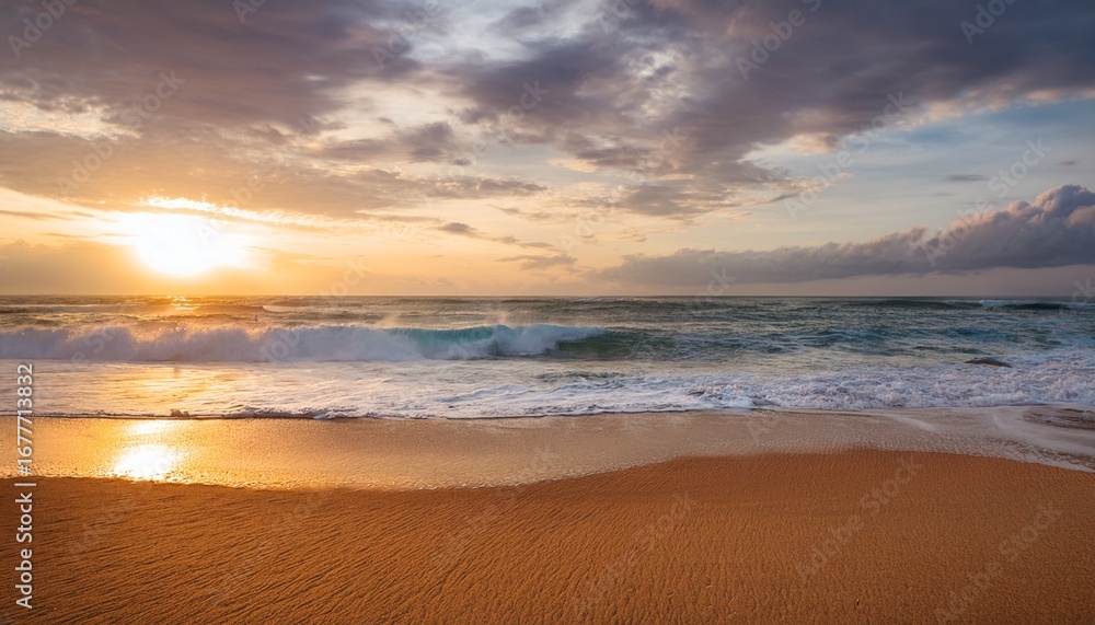 Obraz premium amazing ocean view during the sunrise empty beach cloudy