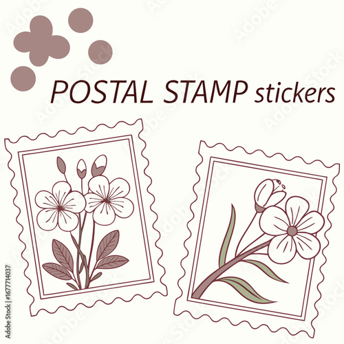 Collection of vintage postal stamps featuring delicate floral designs and decorative borders perfect for scrapbooking and crafting projects