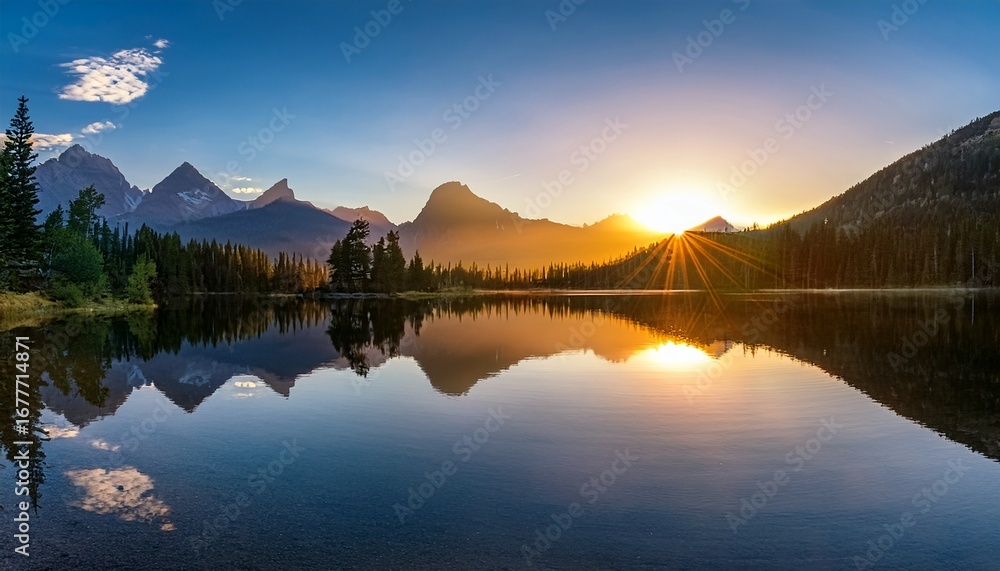 Fototapeta premium sunrise mountain lake reflection