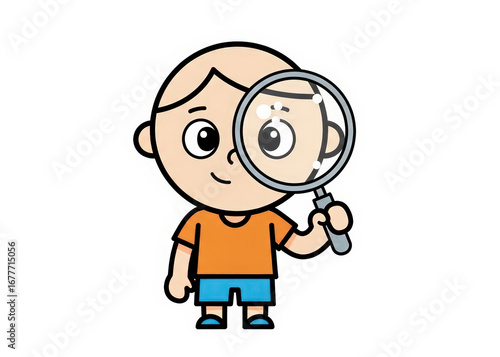 Wallpaper Mural Cute Cartoon Boy Holding Magnifying Glass Looking at Camera on White Background Torontodigital.ca