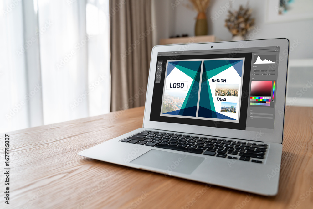 Fototapeta premium Graphic designer software for modern design of web page and commercial ads showing on the computer screen