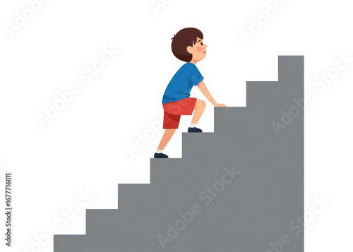 Young Boy Climbing Stairs Illustration Representing Growth and Progress