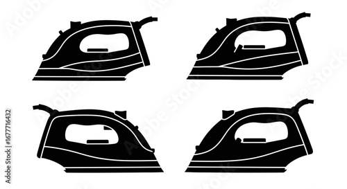 Four irons arranged in a square pattern with a clean and minimalist aesthetic illustration style
