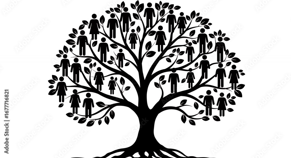 Obraz premium Simple black and white family tree illustration