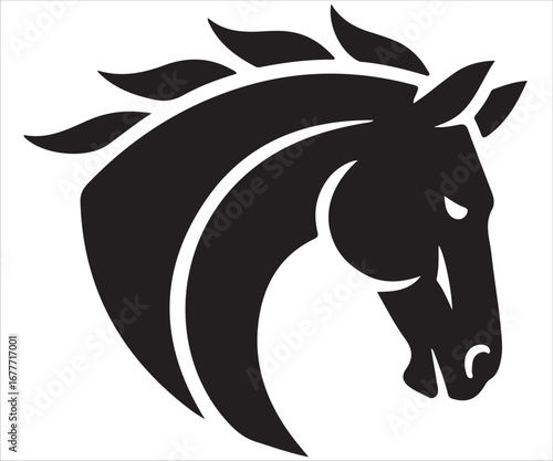 Horse head silhouette with flowing mane vector illustration