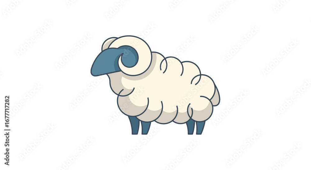 Obraz premium Cute Cartoon Sheep Illustration, Animal Character Design, Creative Art, Digital Artwork, Playful Setting, Side View, Fun Concept