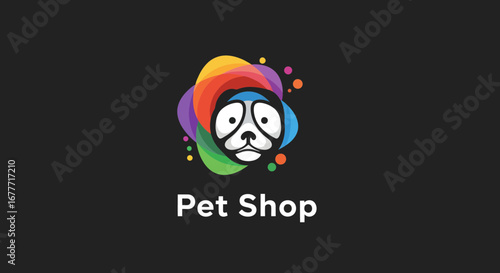 Pet Shop Logo Design Featuring Colorful Panda Illustration in Modern Graphic Style