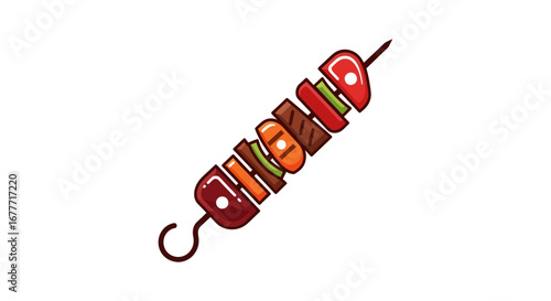 Colorful Vegetable and Meat Skewers, Outdoor BBQ Event, Culinary Art, Vibrant Summer Atmosphere