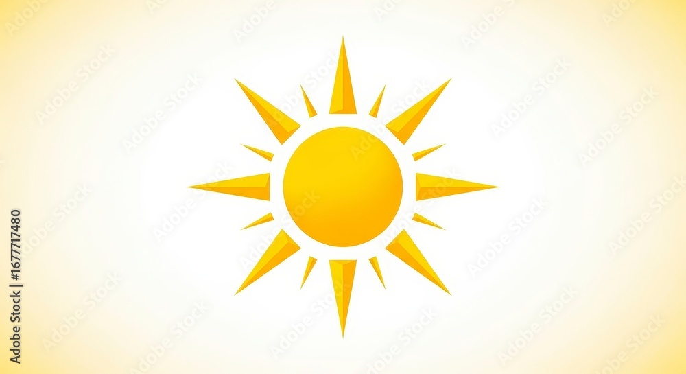 Fototapeta premium Bright Yellow Stylized Sun Graphic with Geometric Rays Shining on a White Background