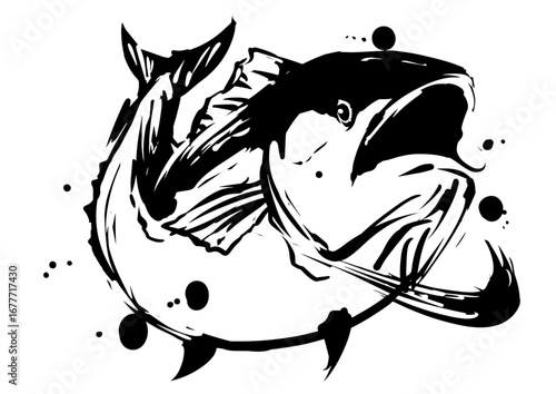 Tuna Fish in Japanese Sumi-e Ink Painting – Symbol of Sushi and the Sea