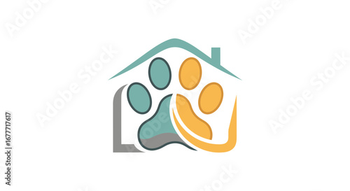 Family and Pets Embracing at Home - Graphic Design in Warm Colors - Cozy and Inviting Environment
