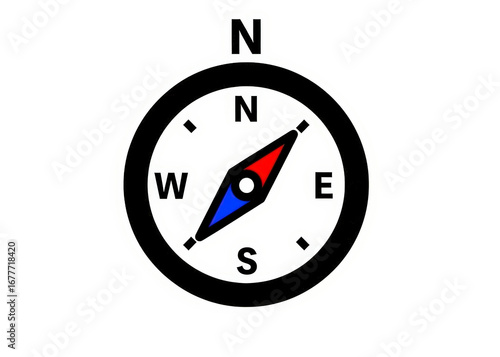Free Download Simple Compass Icon with Red and Blue Needle Pointing North on a White Background - GFXLoad