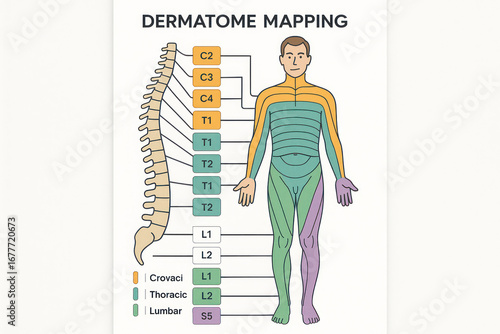 Dermatome Mapping Illustration: Human Body and Spinal Nerves Diagram [Illustration]