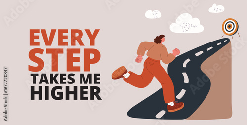 Vector illustration of woman jogging outdoors, symbolizing wellness, health, and energy