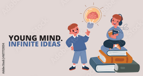 Vector illustration of schoolboy, symbolizing curiosity, ambition, and academic future