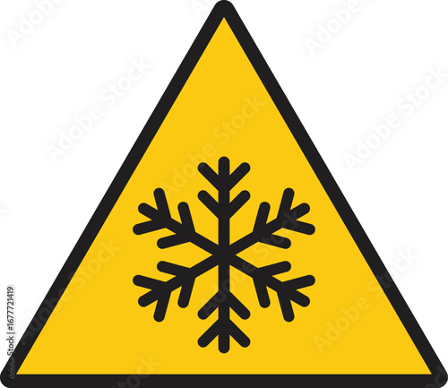 Yellow snow warning sign . Freezing hazard icon . Cold weather icon isolated vector
