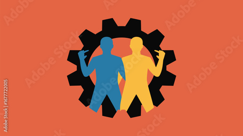 Dynamic duo driving progress forward with innovative synergy and teamwork in a modern business concept