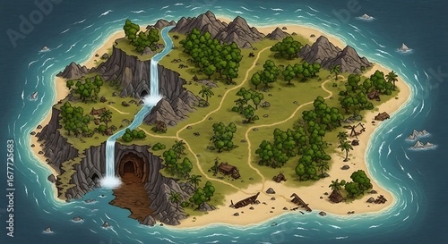 Fantasy Adventure Island Map for Games.