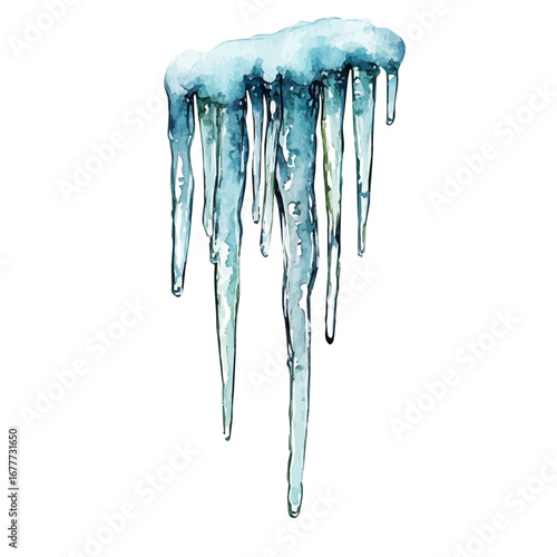 Icicles, watercolor clipart vector, isolated on a white background.