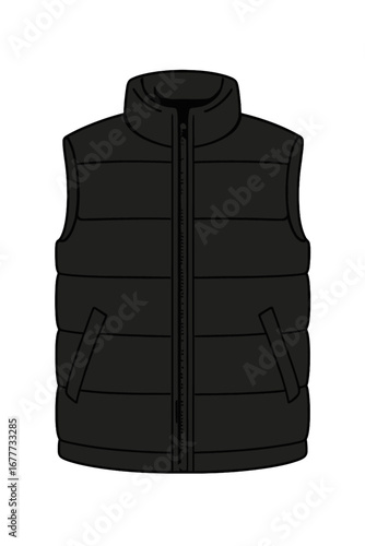 Men's black quilted sleeveless jacket and padded vest, a warm winter outerwear garment for fashionable outfits
