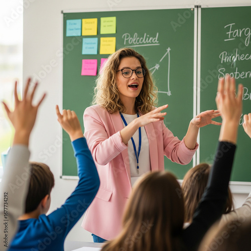 Teacher Inspiring Students During Lesson for education-related websites, teacher appreciation campaigns, Academic Resources, Training, Learning Platforms, or School Websites 