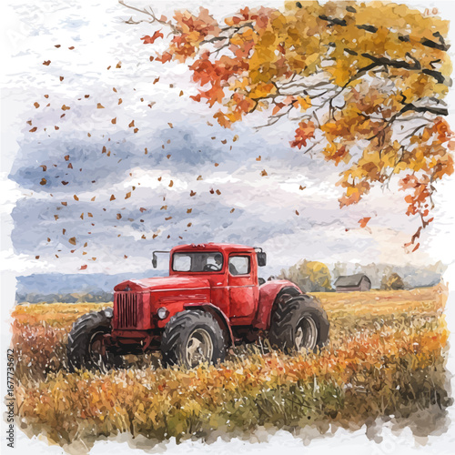 watercolor vector of Hayride Through Autumn Farm, isolated on a white background.