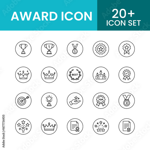 Set of winning award and prize icons, trophy reward, victory trophy signs, winner medal - stock vector Set cup icons, victory cup sign. 