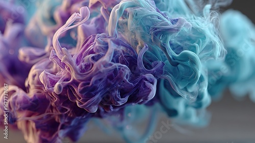   Close-up of vibrant blue and purple substance emitting smoke from both ends