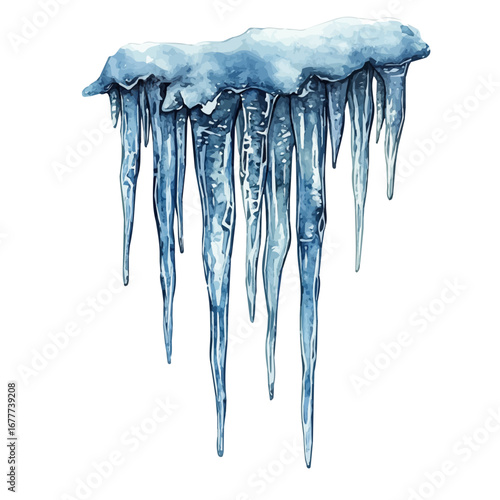 watercolor of Frozen Icicles Dripping, vector, isolated on a white background.