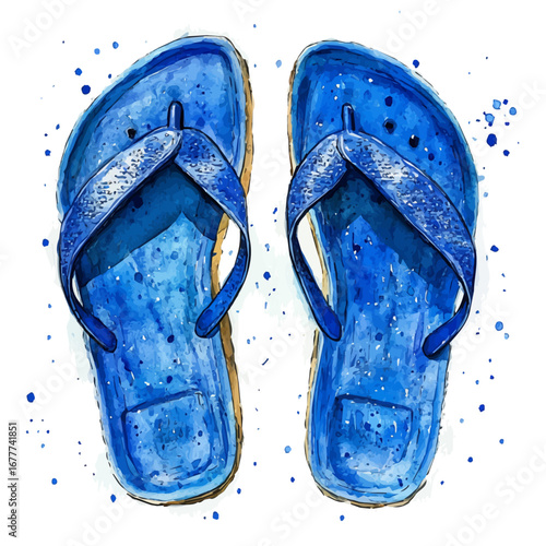 Flip Flops, watercolor clipart vector, isolated on a white background.